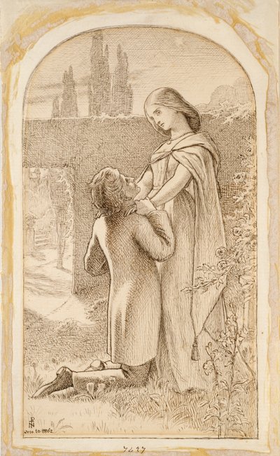 Dois amantes em um jardim estrelado, 1862 de Noel Paton