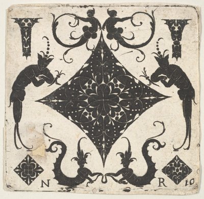 Painel côncavo em forma de losango e figuras grotescas, ca. 1620-30. de Noel Rouillard
