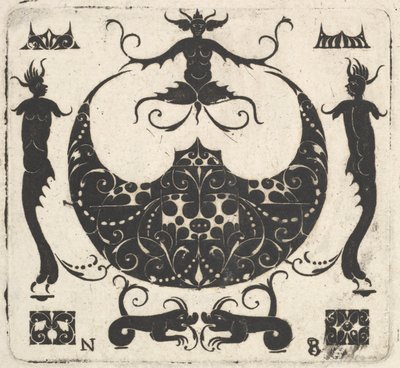 Anel em forma lunar e figuras grotescas, ca. 1620-30. de Noel Rouillard