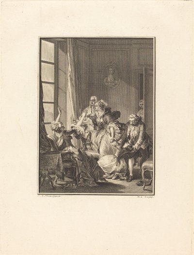 Julie desmaia em uma poltrona de Noël Le Mire after Jean Michel Moreau