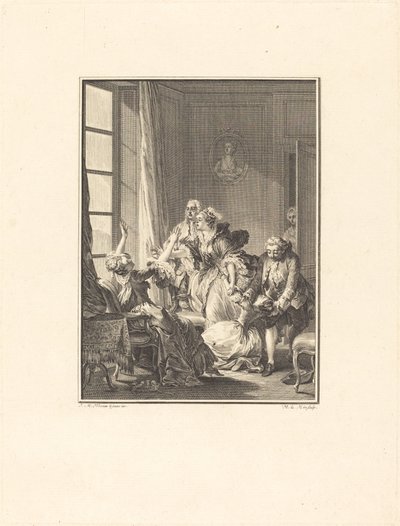 Julie desmaia em uma poltrona de Noël Le Mire after Jean Michel Moreau