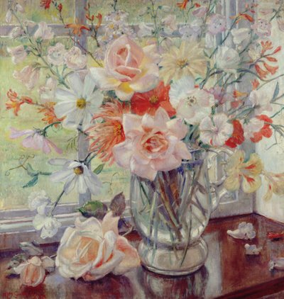 Uma Natureza Morta de Flores de Verão num Jarro de Vidro de Nora Lucy Mowbray Cundell