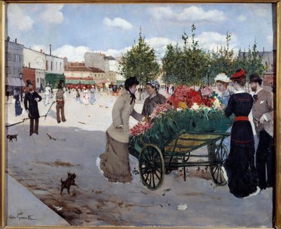 Florista na Boulevard Rochechouart em Paris (Marche de la Madeleine). Pintura de Norbert Goeneutte (1854-1894) de Norbert Goeneutte