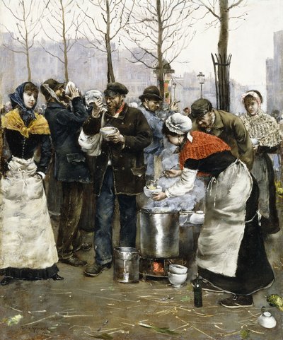 Sopa para as missas em um dia de inverno, Paris, 1881 de Norbert Goeneutte
