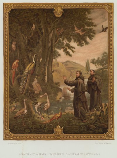 Sermão de São Francisco de Assis para as aves (cor litho) de Nordmann (after)