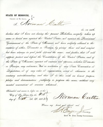 Juramento de lealdade de Norman Cutter do Missouri, Condado de St.Louis de Norman Cutter
