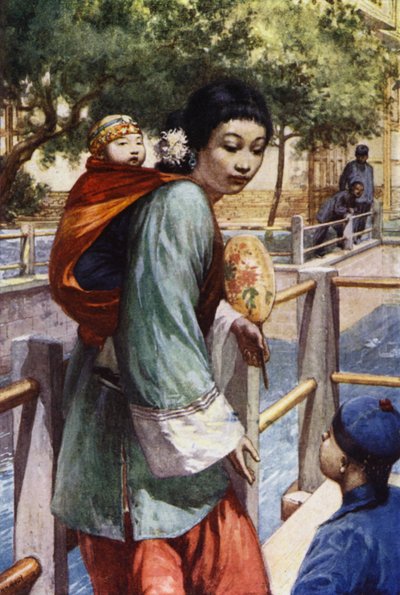 China: Menina e bebé (cor litho) de Norman Hardy