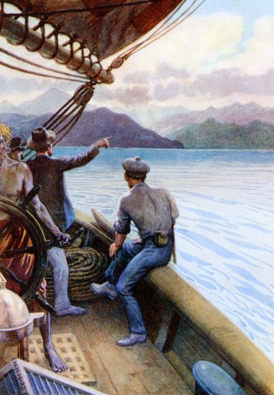 &39;Cruzando entre as ilhas do mar do Sul, Ilha Norfolk à vista&39;, 1908 de Norman Hardy