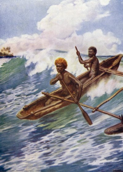 Passando o recife, Aoba, Novas Hébridas (cor litho) de Norman Hardy
