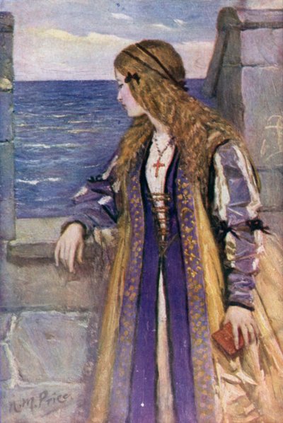 Clara sobre as ameias de Tantallon (cor litho) de Norman Mills (after) Price