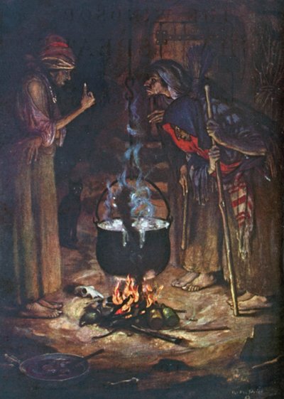 As Irmãs Estranhas. Macbeth - Ato IV, Cena 1 (litografia a cores) de Norman Mills (after) Price
