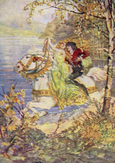 True Thomas and the Fair Queen (cor litho) de Norman Mills (after) Price