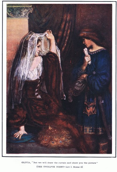 Olivia: "Mas vamos fechar a cortina e mostrar a foto" (The Twelfth Night) de Norman Mills Price