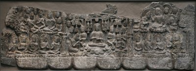 Escultura de parede: Reuniões Celestiais de Budas e Bodhisattvas, Handan, Província de Hebei, 550-577 (calcário com traços de pigmento) de Northern Qi Dynasty Chinese Scool