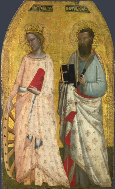 Santos Catarina e Bartolomeu, c.1350 (têmpera de ovo sobre madeira) de Nuzi Allegretto and Ghissi Francescuccio (fl.1345 74)