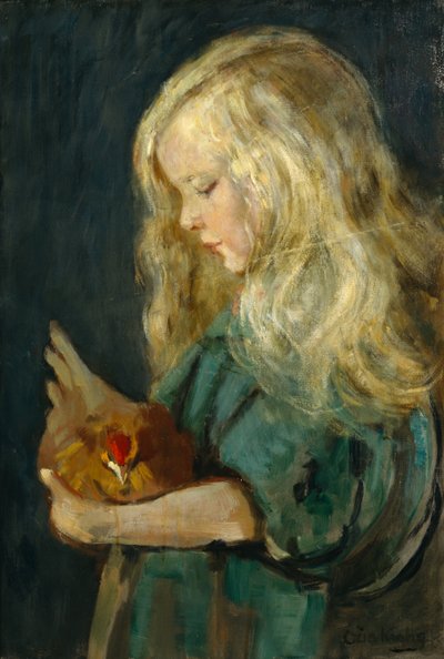 menina com galinha de Oda Krohg