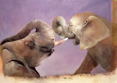 Elefantes a brincar, 2001 (acrílico sobre tela) de Odile Kidd