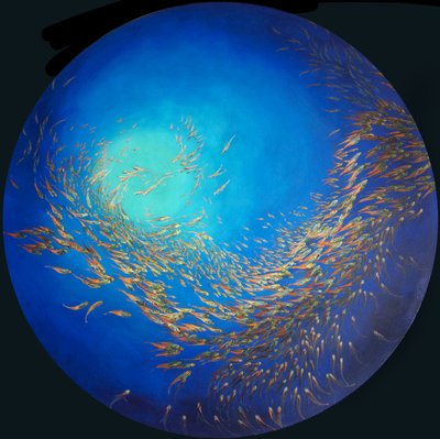 Peixe de vidro 3, 2012 (acrílico sobre linho em moldura de tulipa) de Odile Kidd