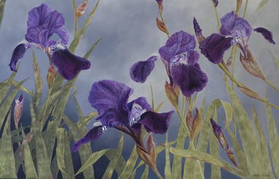 Iris hybrida (pormenor), 2015 (acrílico sobre madeira revestida a gesso) de Odile Kidd
