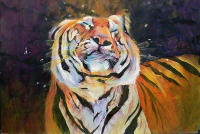 Tigre (cabeça a abanar) 1996 (tintas, acrílicos e lápis sobre papel) de Odile Kidd
