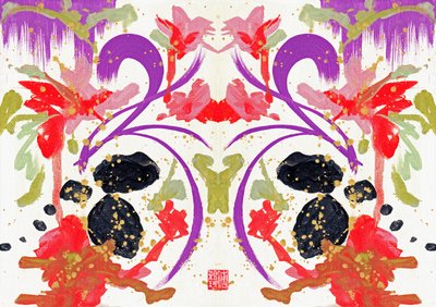 Zen Orange Purple Flowers 1, 2021 (acrílico sobre tela, digital) de Odilia W. Y. Fu