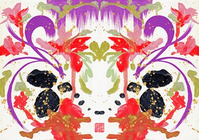 Zen Orange Purple Flowers 2, 2021 (acrílico sobre tela, digital) de Odilia W. Y. Fu