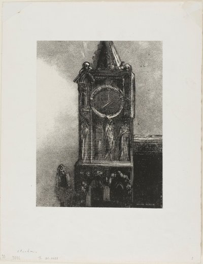 Um sino na torre estava a tocar a hora, placa 4 de Le Jure de Edmond Picard de Odilon Redon