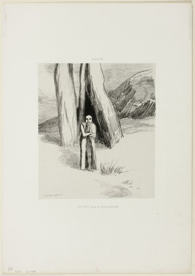 Um louco em uma paisagem sombria, placa 3 de 6 de Odilon Redon