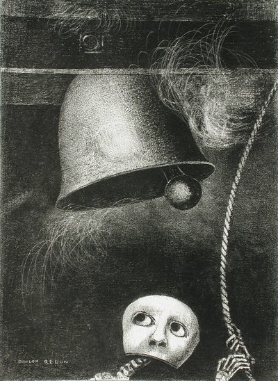 Uma máscara soa o sinal da morte. Série: Para Edgar Poe, 1882 de Odilon Redon