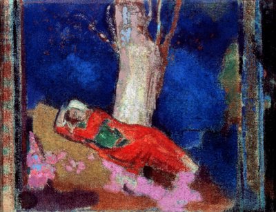Uma mulher deitada sob a árvore, no século XIX ou no início do século XX. de Odilon Redon