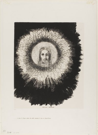 E no próprio disco do sol ilumina o rosto de Jesus Cristo, placa 10 da tentação de Santo Antônio (1ª série) de Odilon Redon