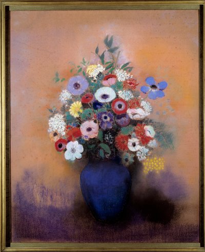 Anémonas e lilases num vaso azul de Odilon Redon (1840-1916) de Odilon Redon