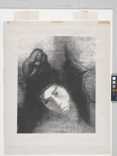 Antoine: "Quel Est Le But De Tout Cela?" (litografia em papel de apliques chineses) de Odilon Redon