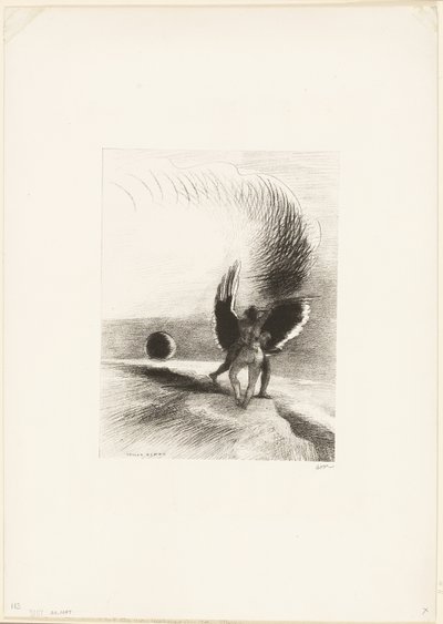 Sob a Asa da Sombra, a Criatura Negra Mordeu Energeticamente, prato 4 de 6 de Odilon Redon