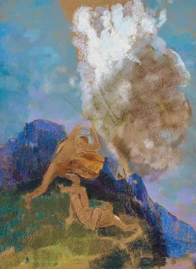 Caim e Abel, c.1890 (pastel sobre papel colorido) de Odilon Redon