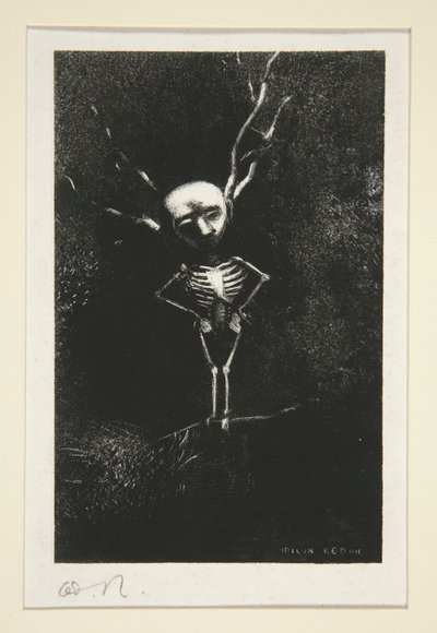 Dans le d?dale des branches la bl?me figure apparaissait (No labirinto de ramos surgiu a figura pálida), da série Le jur? (O jurado) de Odilon Redon