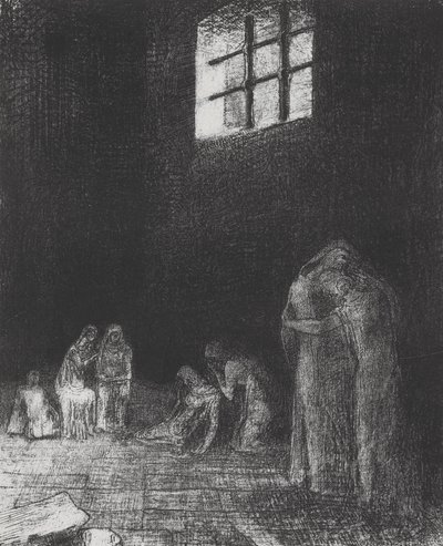 Na sombra, as pessoas choram e rezam... de Odilon Redon
