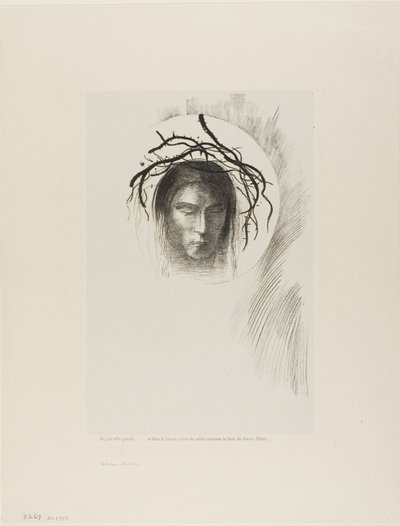 O dia finalmente aparece... e no próprio disco do sol brilha o rosto de Jesus Cristo, placa 24 de 24 de Odilon Redon