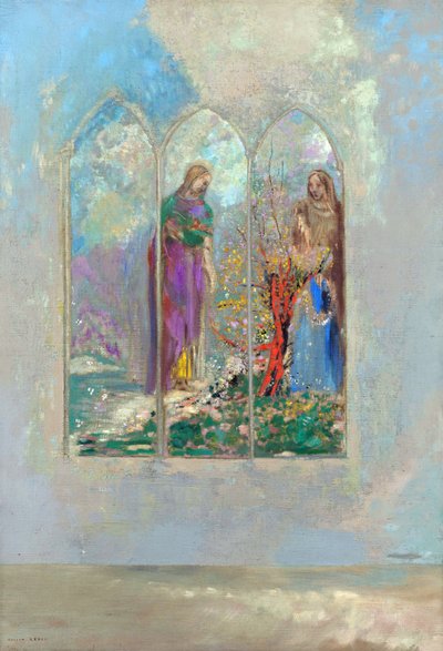 Devotion devant un buisson rouge - Devotion perto de um arbusto vermelho - Pintura por Odilon Redon (1840-1916) de Odilon Redon