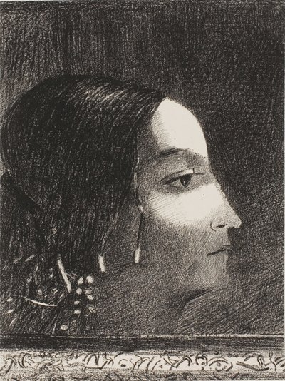 Dramática e grandiosa com seu rosto como o de uma sacerdotisa druida de Odilon Redon