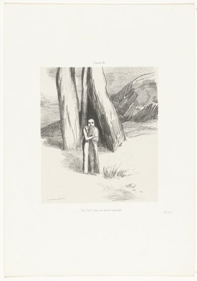 Um louco em uma paisagem sombria Un FOU, dans un morne paysage (título no objeto) de Odilon Redon