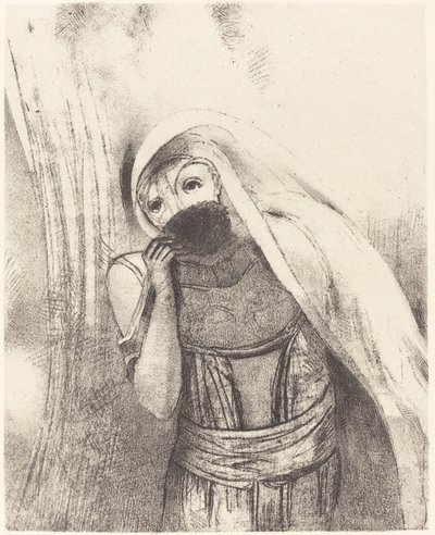 Ela tira do peito uma esponja, perfeitamente preta, e a cobre de beijos de Odilon Redon