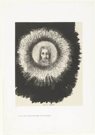 E no disco do sol brilhou o rosto de Cristo ...et dans le disque même du soleil, rayonne la face de Jésus-Christ (título no objeto) Tentation de Saint-Antoine (1) (título da série) Tentação de Santo Antônio (título da série) de Odilon Redon