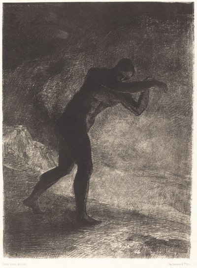 E o Homem apareceu; questionando a terra de onde emergiu e que o atrai, dirigiu-se para uma claridade sombria) de Odilon Redon