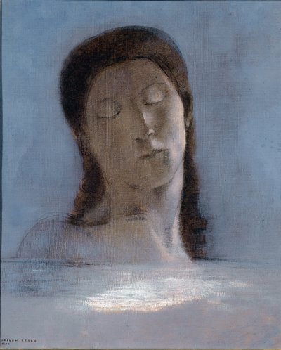 Olhos fechados - óleo sobre papelão de Odilon Redon