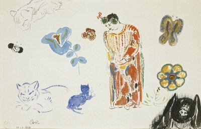 Folha de estudos: mulher, flores e animais de Odilon Redon