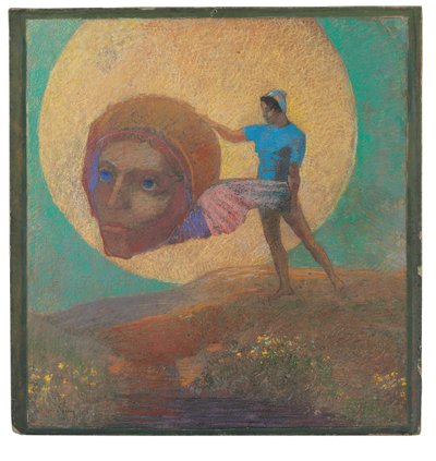 Figura carregando uma cabeça alada (A queda de lcare) de Odilon Redon