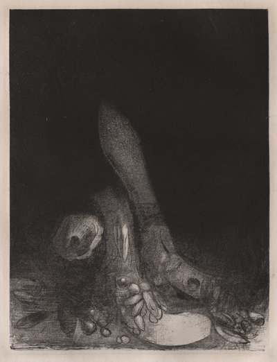 Flores caem e a cabeça de um Python aparece de Odilon Redon