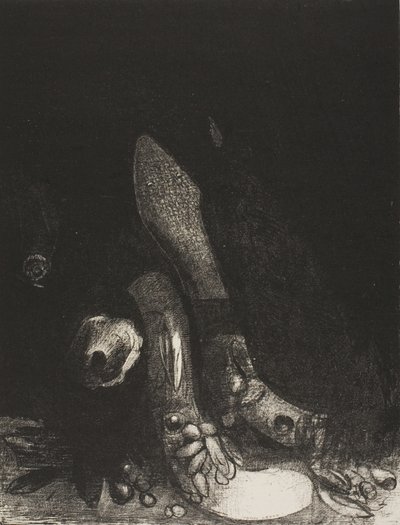 Flores caem e a cabeça de uma píton aparece, placa 5 de 24 de Odilon Redon
