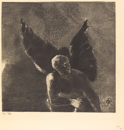 Glória e louvor a ti, satanás, nas alturas do céu onde reinou, e nas profundezas do inferno, onde derrotado, sonhas em silêncio! (Glória e louvor a você, Satanás, nas alturas do céu, onde você reinou, e nas profundezas do inferno, onde, de Odilon Redon